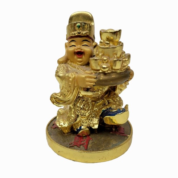 Gold Plated Feng Shui Chai Shen Ye Statue God of Wealth Fortune Good Luck 3.25"